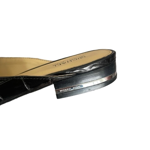 Michael Kors Embossed Leather Mules Slide On Clog Black Small Heel Size 6.5 - Picture 6 of 9